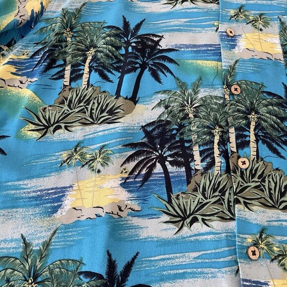 Cherokee Waikiki Wear Blue Deserted Island Beach Short Sleeve Hawaiian Shirt L - Picture 6 of 7